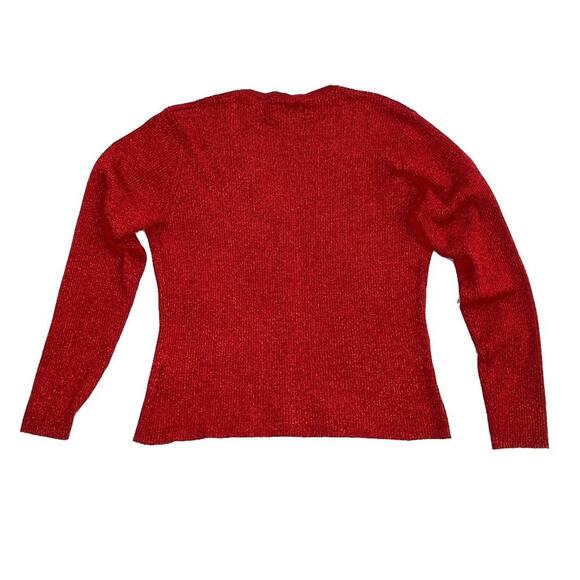 Women's Sparkly Red Cardigan Size Medium V-Neck Long Sleeves Ribbed Worthington - Picture 2 of 5